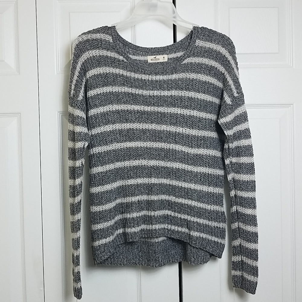 Shimmery Sliver & Cream Stripe Sweater Hollister